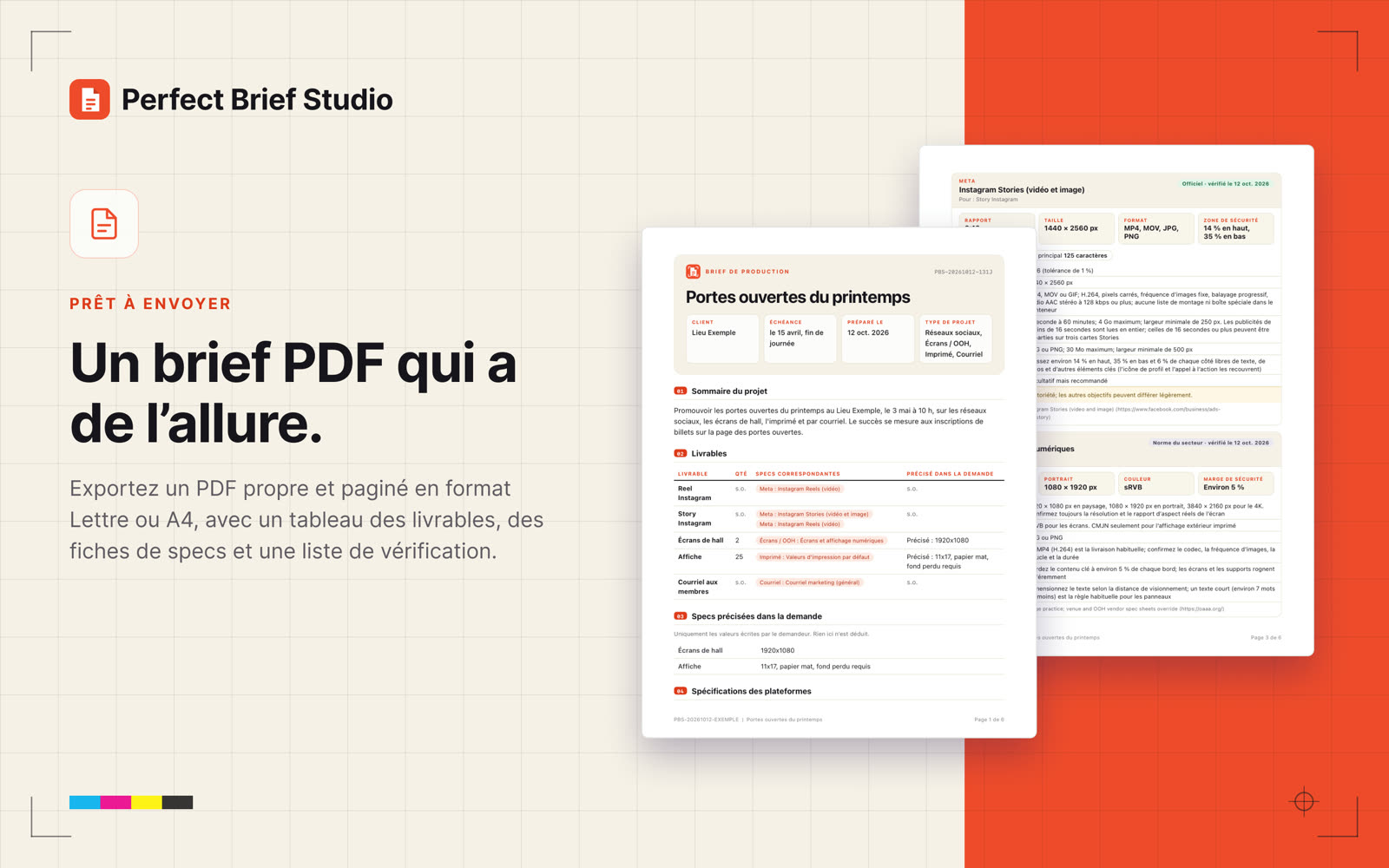 Un brief de production généré, avec livrables, specs et points en suspens