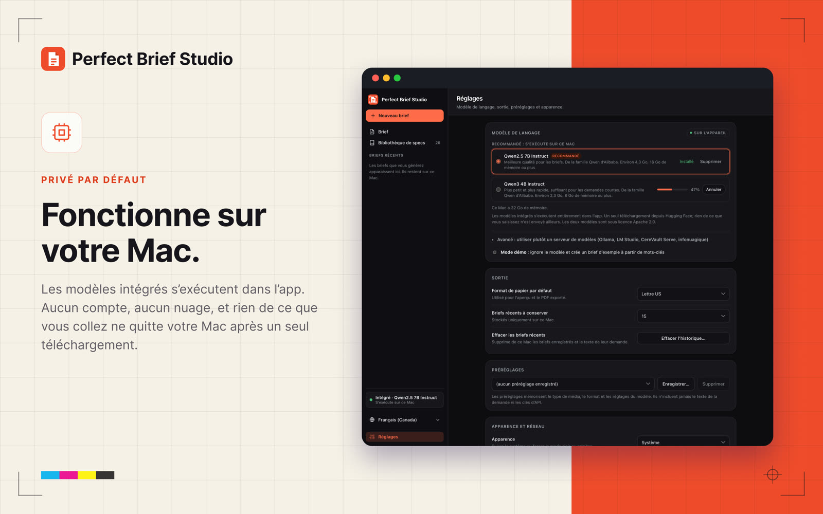 Modèle intégré sur l’appareil, sans compte ni nuage